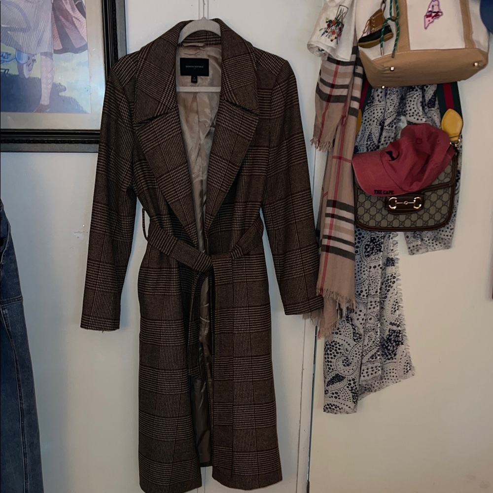 Banana Republic Checkered Brown Trench Coat